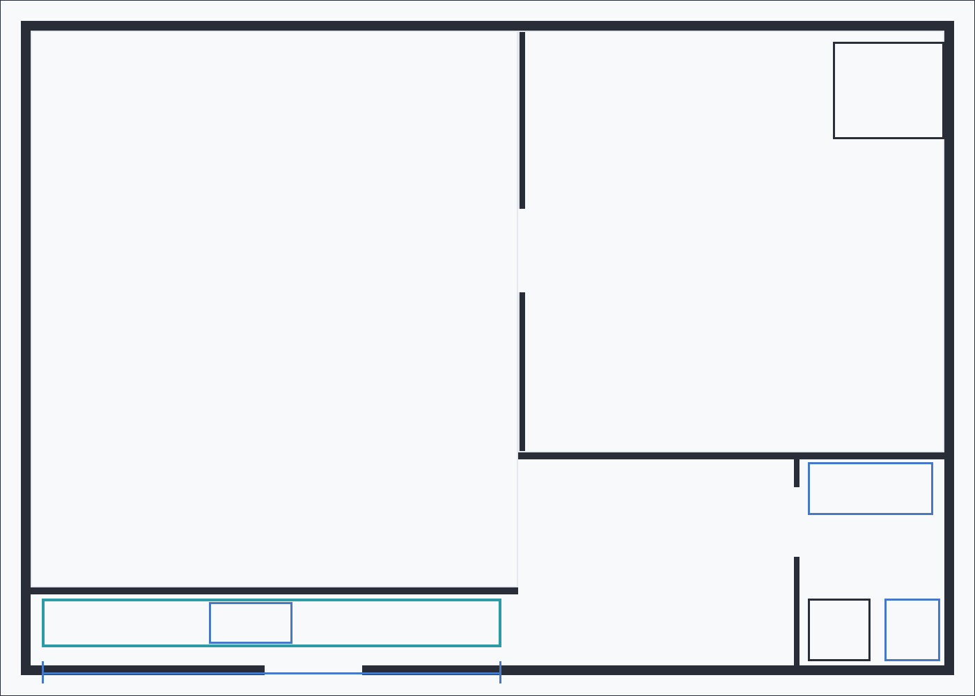 Sample unit plan: living/dining, bedroom, kitchen, bathroom